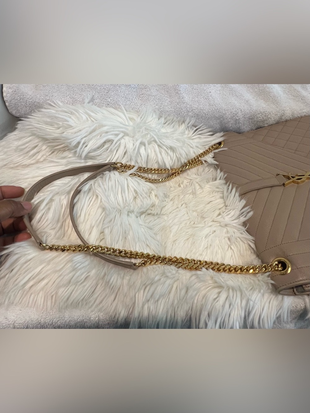 Yves Saint Laurent Large Envelope Quilted Shoulder Bag in Dark Beige - Picture 14 of 16